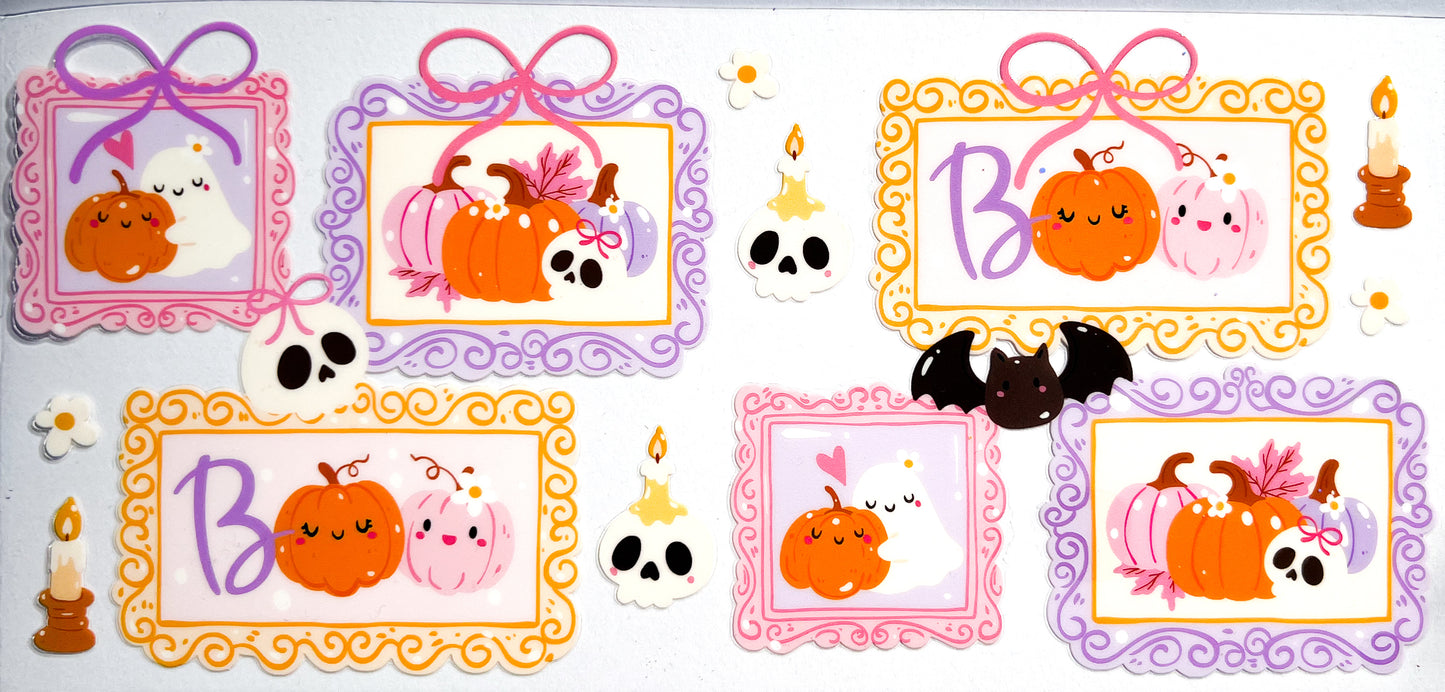 Pastel Pumpkin Boo Frames Cup Wrap UV DTF – To Suit 16oz Tumbler