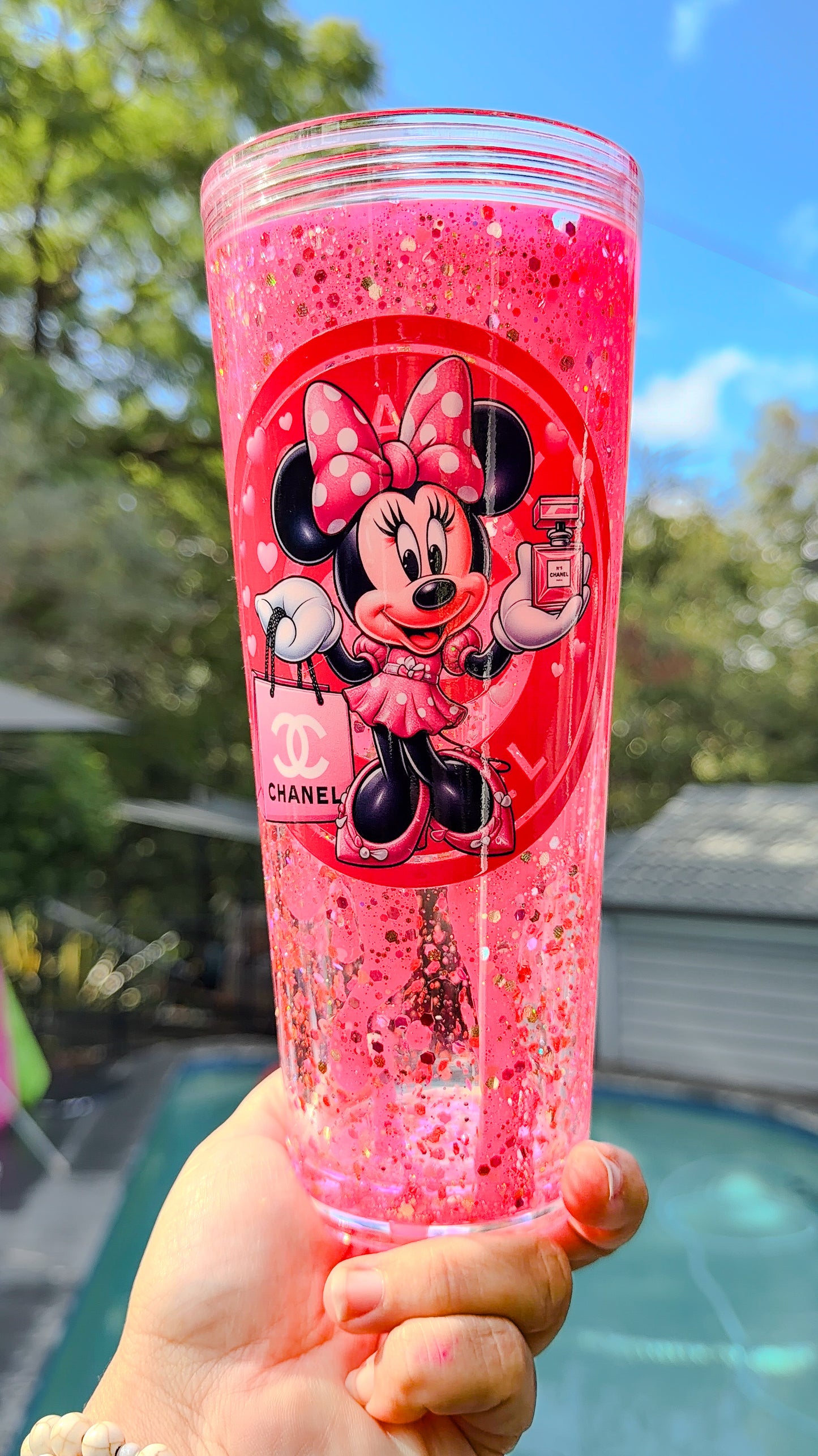 Pink Jewel Lava Minnie Inspired 24oz Stadium Snow Globe Cup