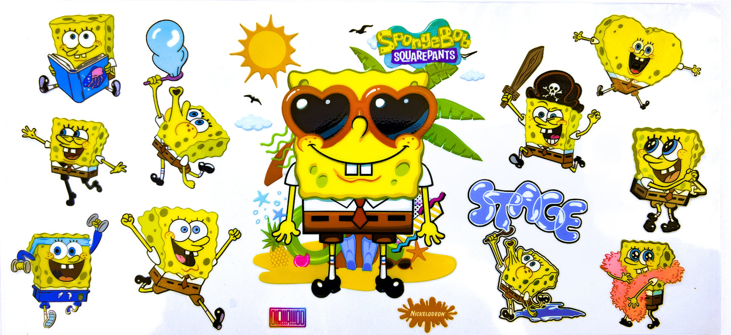 Bob with pants that are square 16oz Glass Can Wrap | Fun Cartoon Tumbler Cup Wrap | Summer Beach SpongeBob UV DTF Wrap