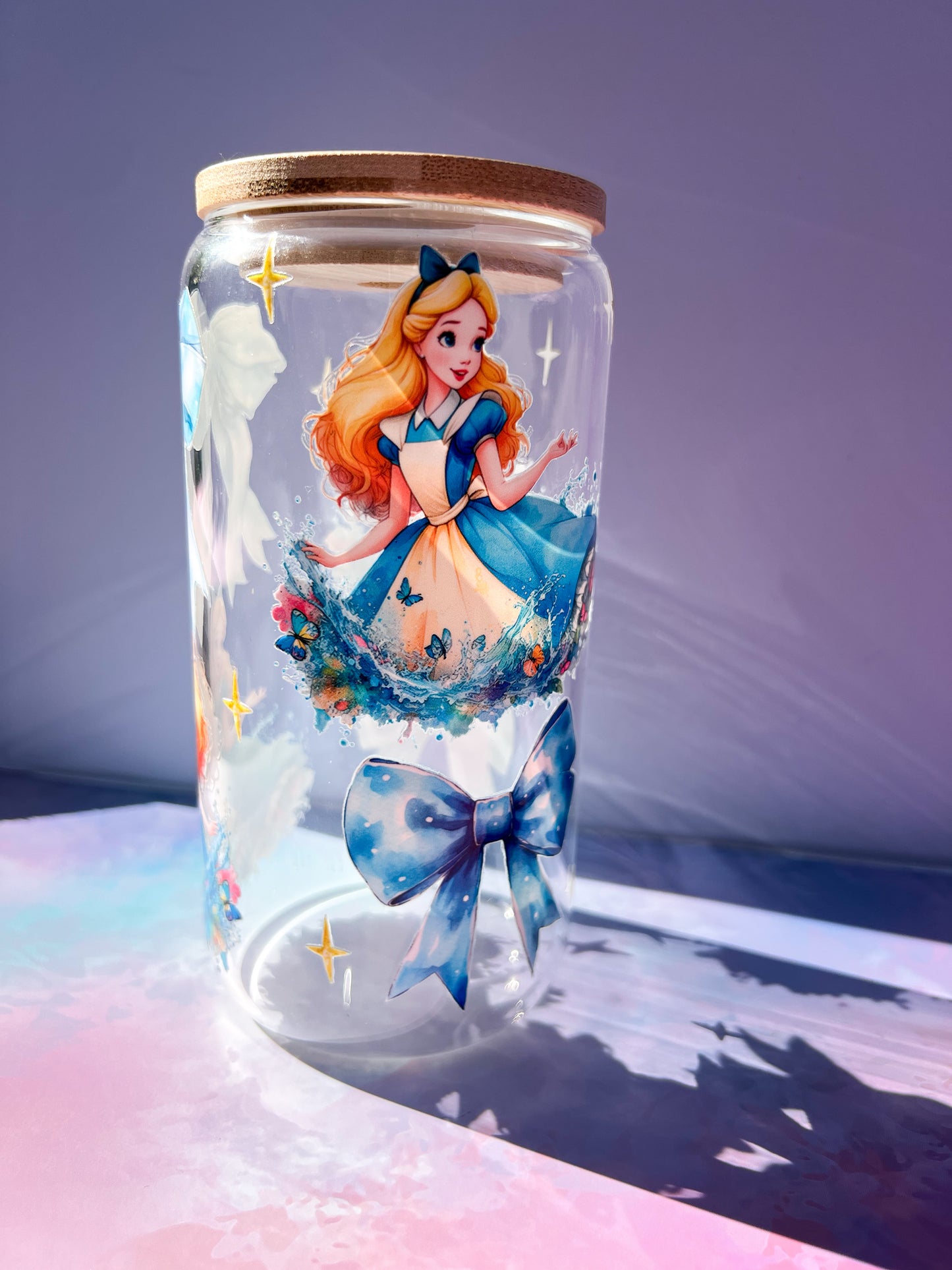 Whimsical Blue Bow 16oz clear glass tumbler