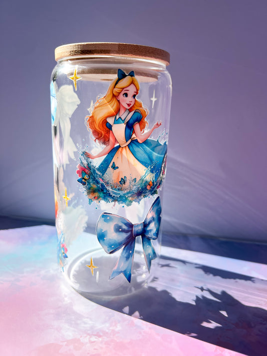 Whimsical Blue Bow 16oz clear glass tumbler