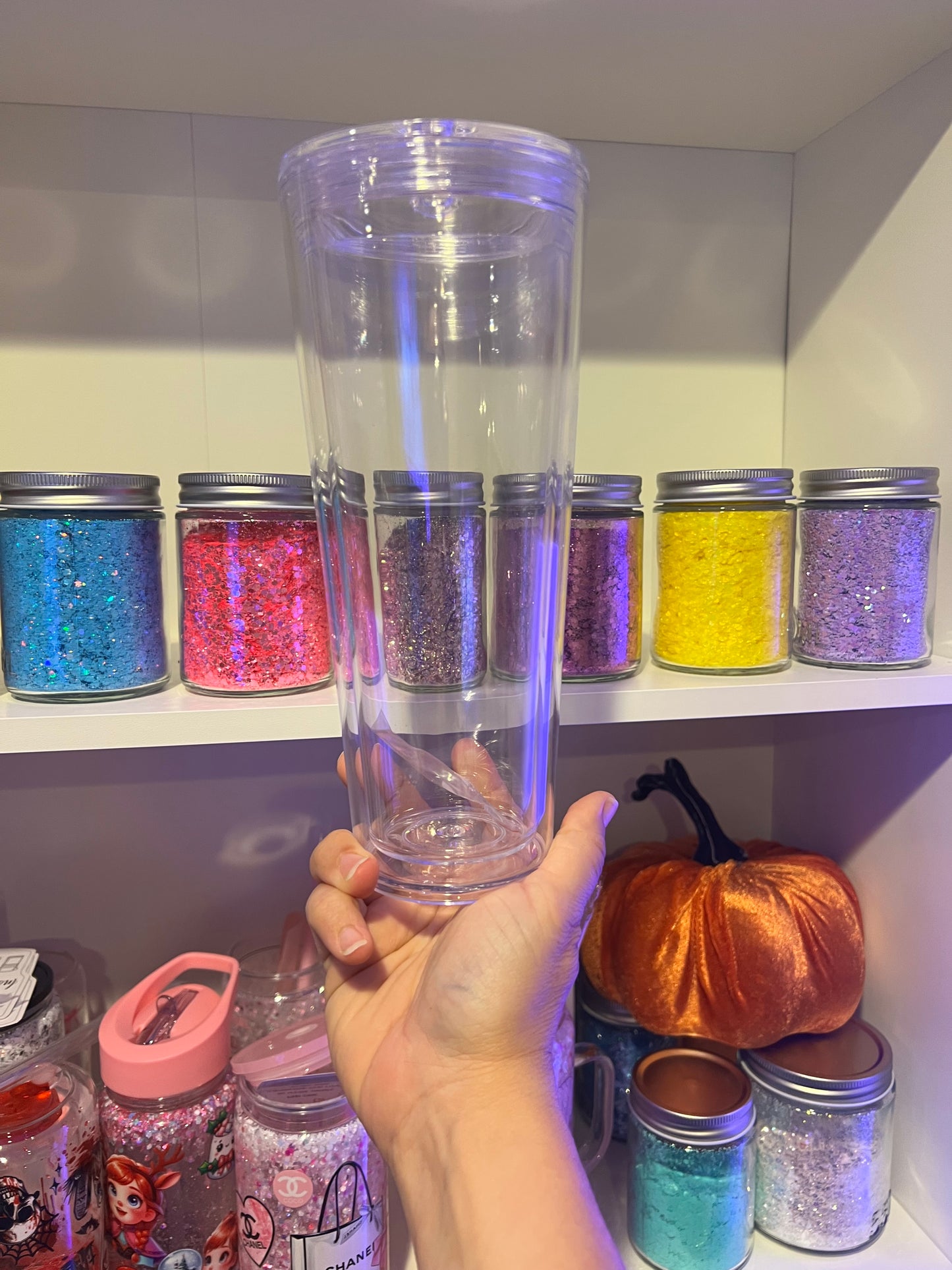 24oz Custom Snow Globe Stadium Tumbler – Glitter Cup with Straw & Lid