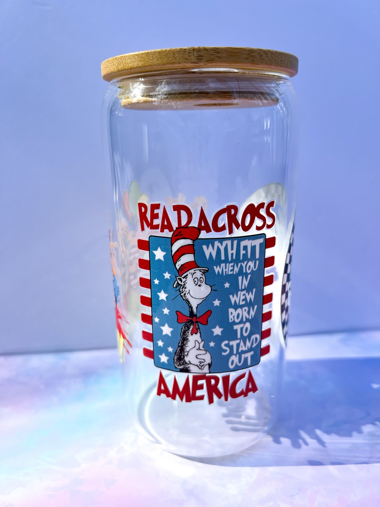 🎩✨ Dr. Seuss-Inspired Clear Glass Tumbler – 16oz