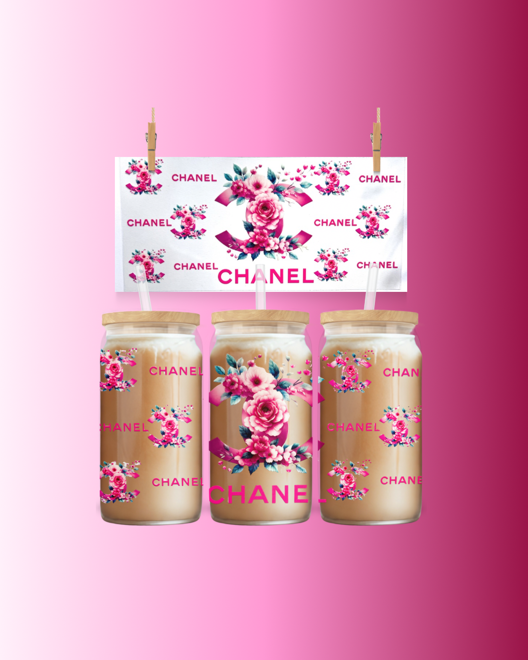 ✨ Luxury Pink Floral Double C Snow Globe Tumbler Decal Set ✨