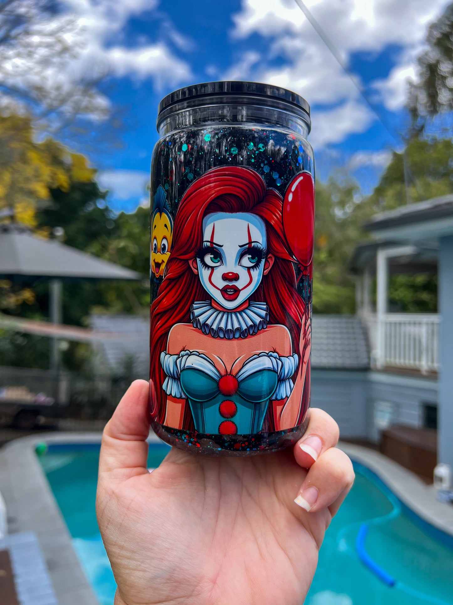 A Horror Mermaid Tumbler – Glitter Snow Globe Cup