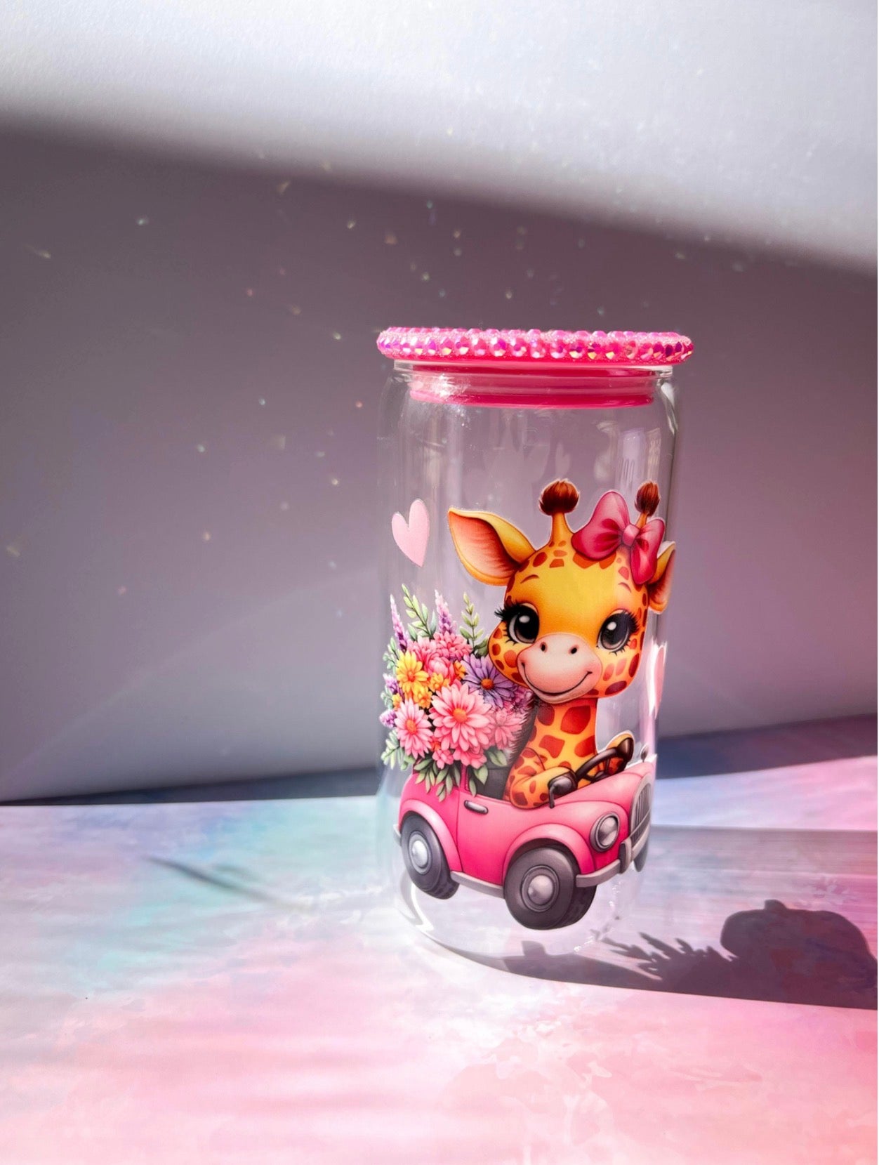 Giraffe Glass Tumbler - 16oz Clear Cup with Bamboo Lid and Reusable Glass Straw