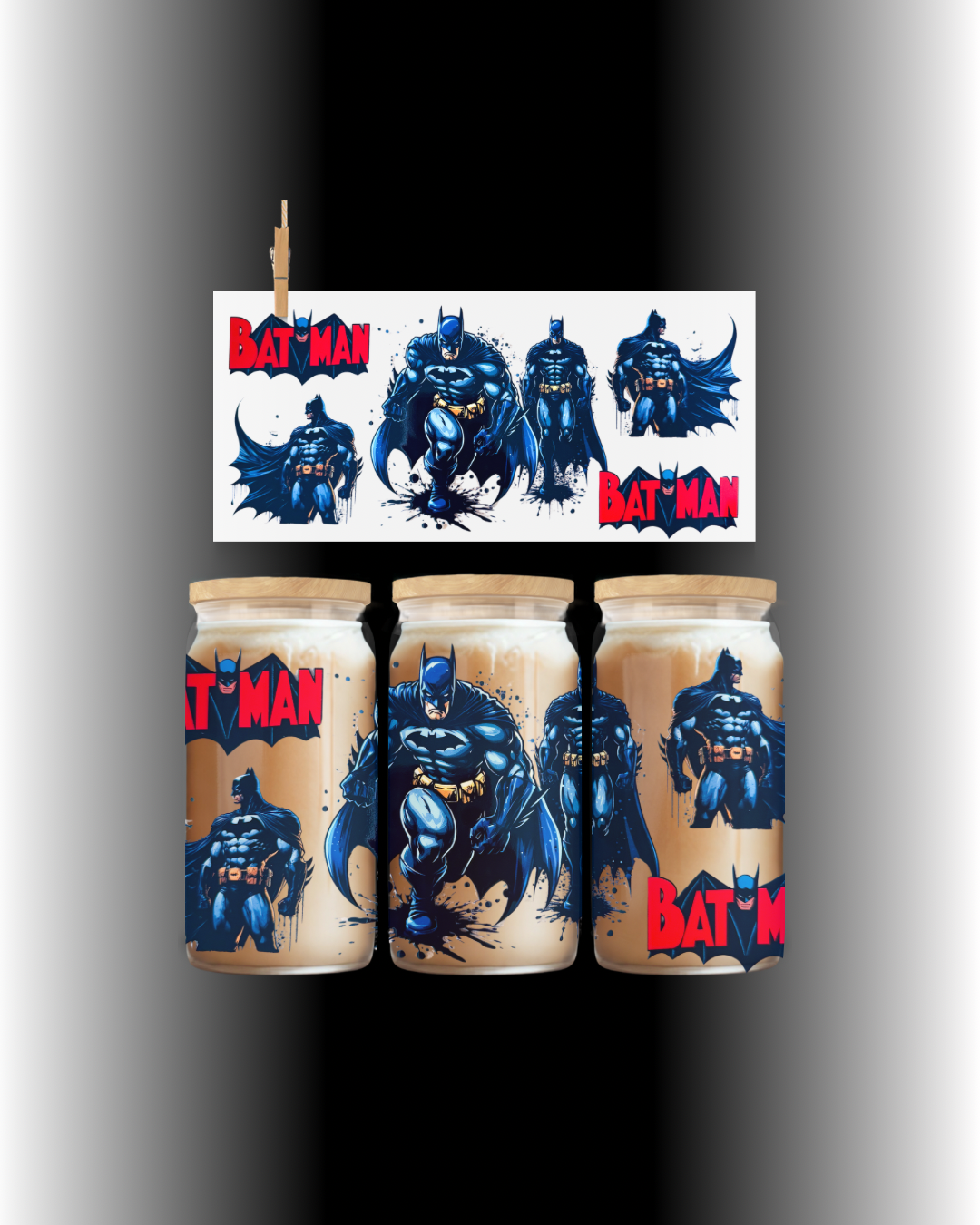 Dark Superhero UV DTF Cup Wrap – 16oz Glass Can Wrap