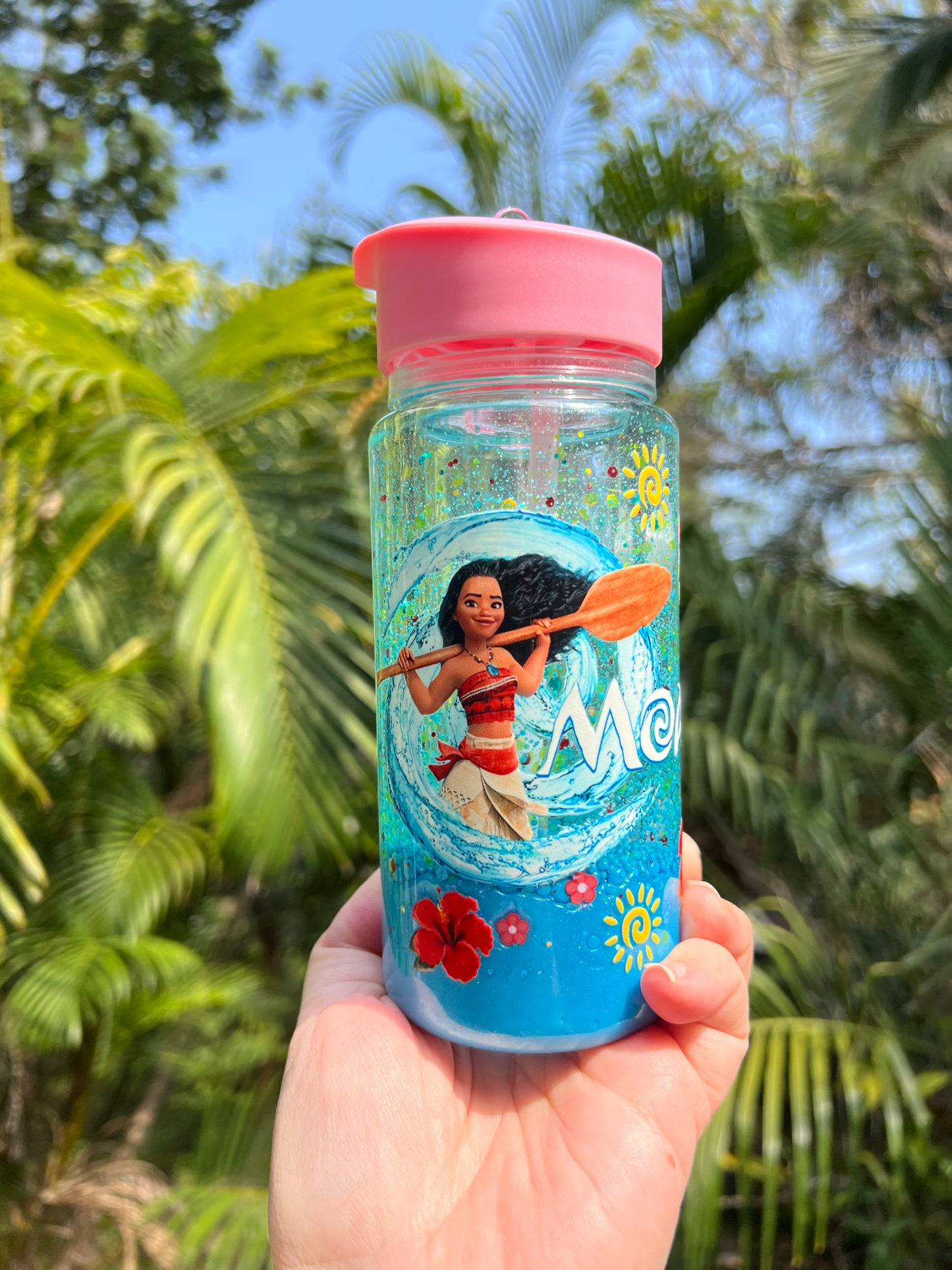 Moana Ocean Adventure lava drip 10oz Acrylic Snow Globe Tumbler – Kids Water Bottle