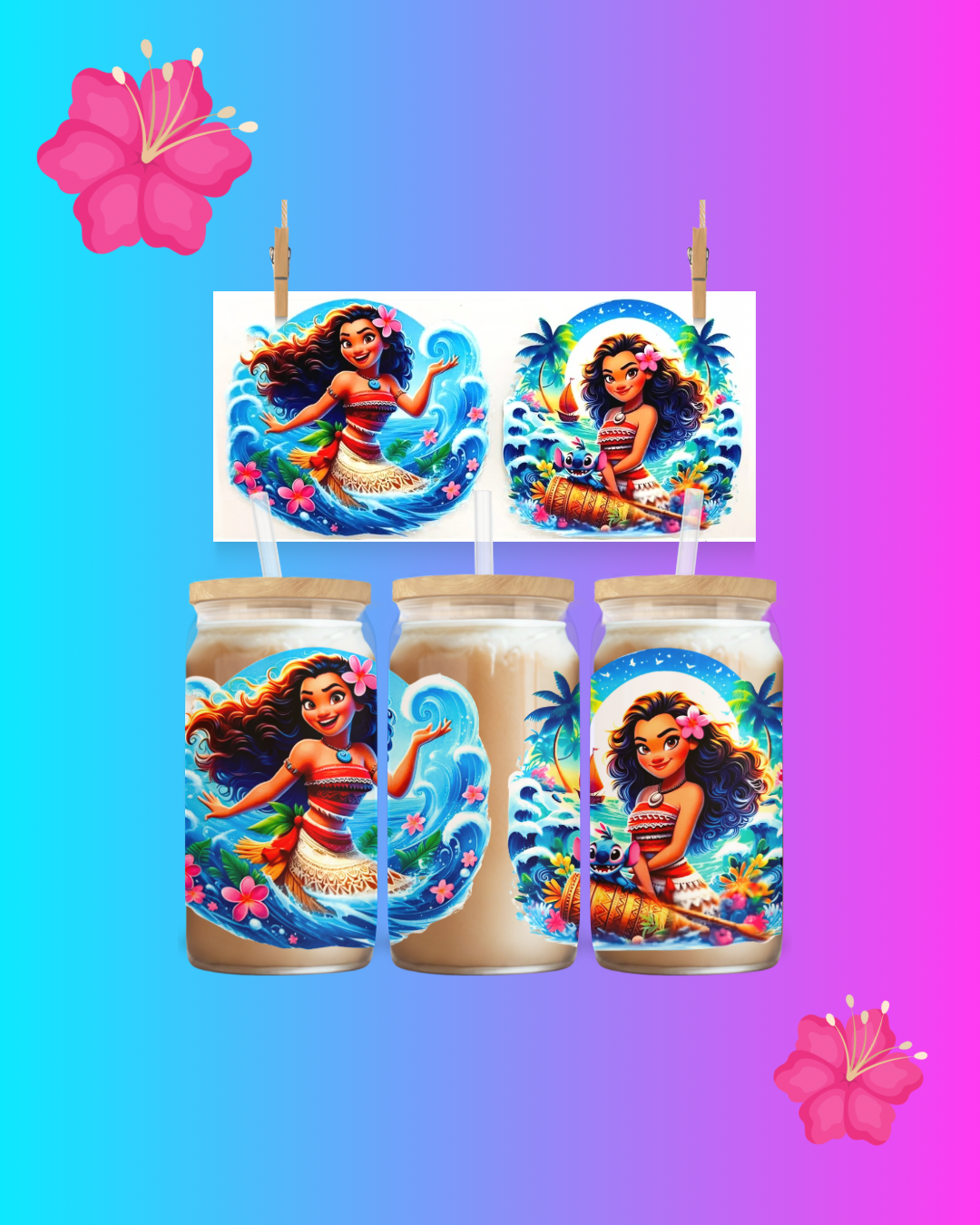 Island Princess Wave UV DTF Cup Wrap – Fits 16oz Glass Can