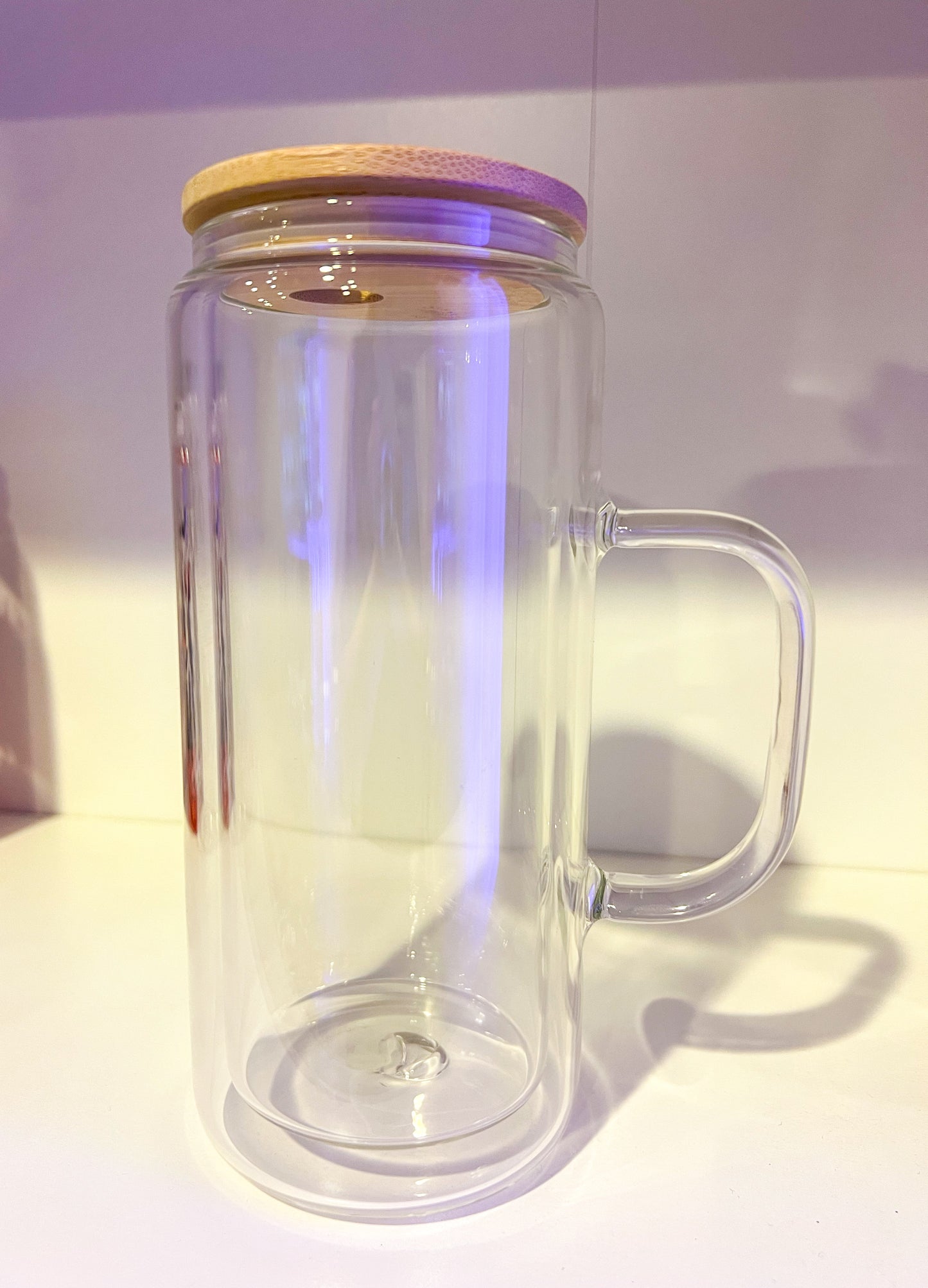 20oz Glass Snow Globe Tumbler with Handle – Custom Glitter & UV DTF Wrap