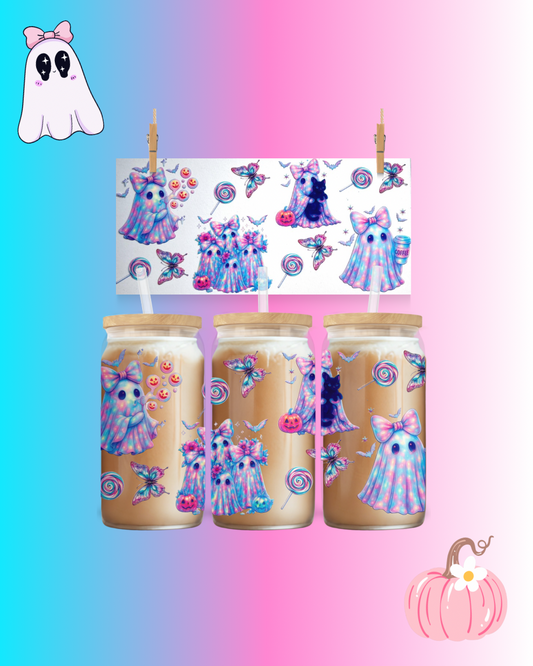 Pastel Girly Ghost Cup Wrap UV DTF – To Suit 16oz Tumbler