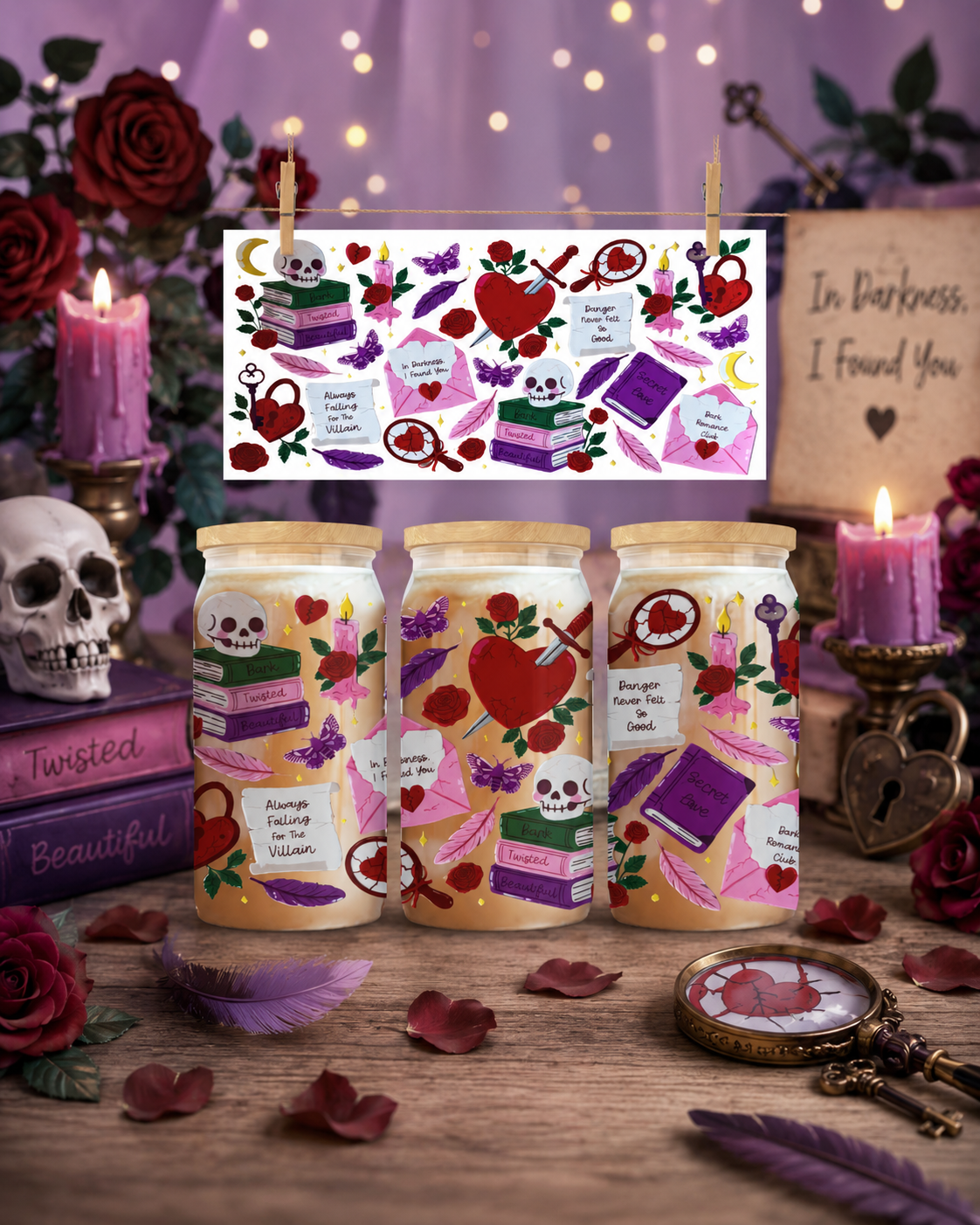 🖤 Dark Romance Dreams UV DTF Cup Wrap – 16oz