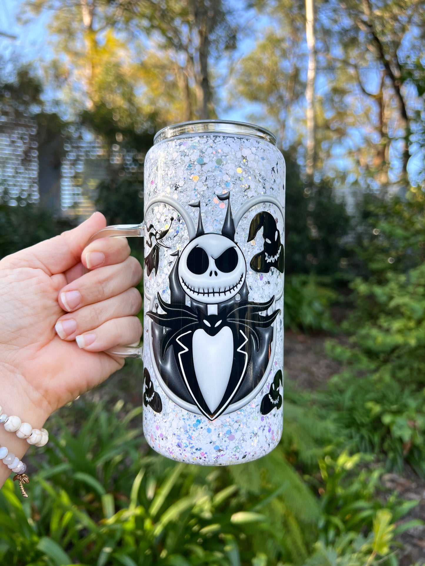 Moonlit Mischief Glass Tumbler - 20oz with Handle