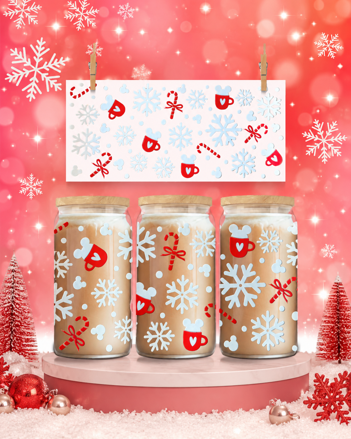 🎄 Merry Mouse Christmas Mug UV DTF Cup Wrap – 16oz