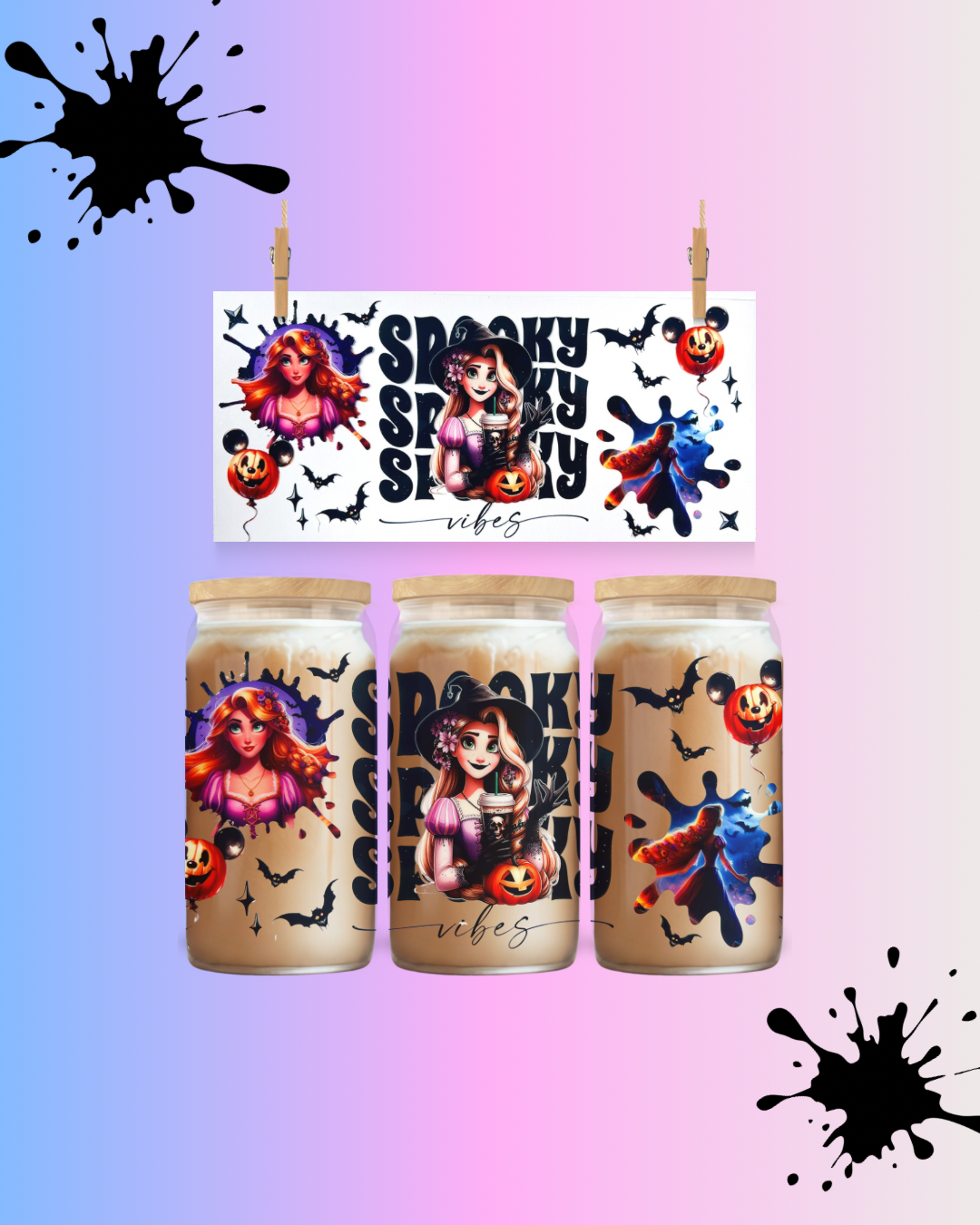 Princess with the long hair Haunted Halloween Cup Wrap UV DTF – To Suit 16oz Tumbler