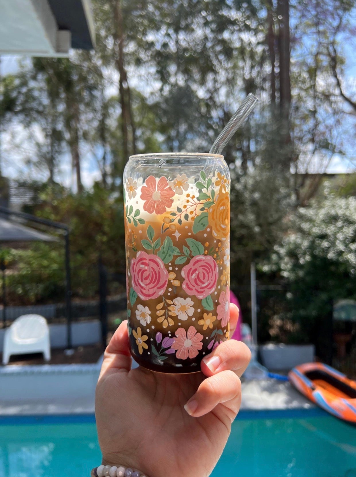 🌸✨ Garden Blooms Glass Can Tumbler 16oz