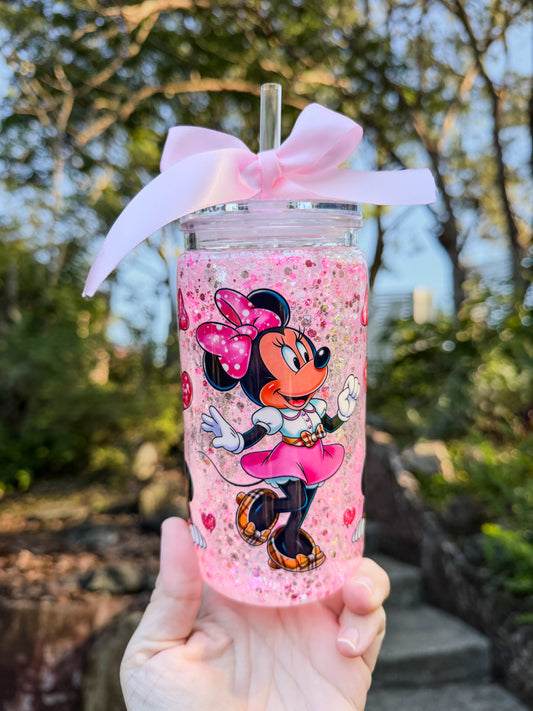 Magical Minnie Pink Glitter Snow Globe Tumbler – 16oz Acrylic | Suspended Glitter Flow