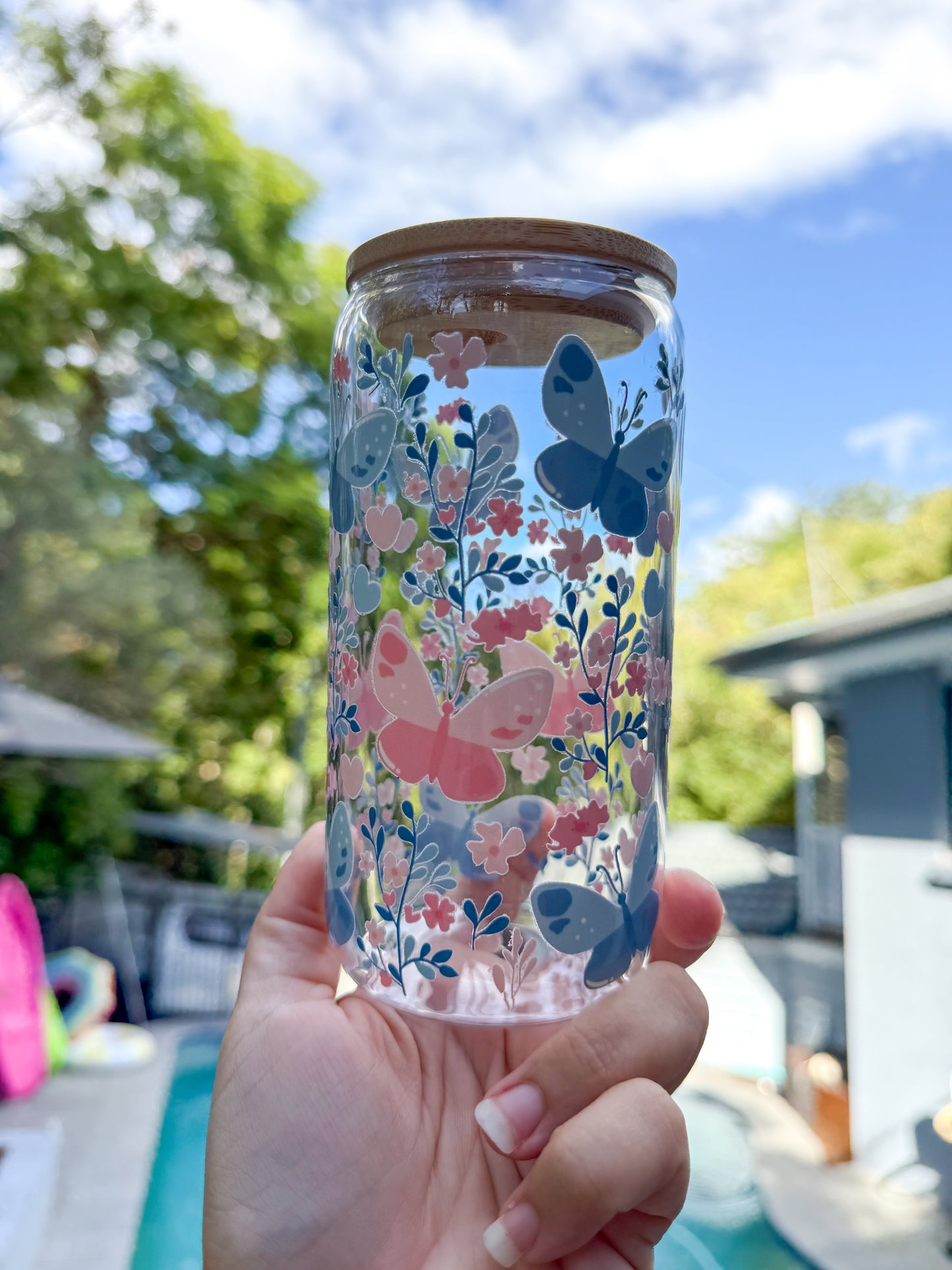 🦋✨ Flutter & Bloom Glass Tumbler 16oz