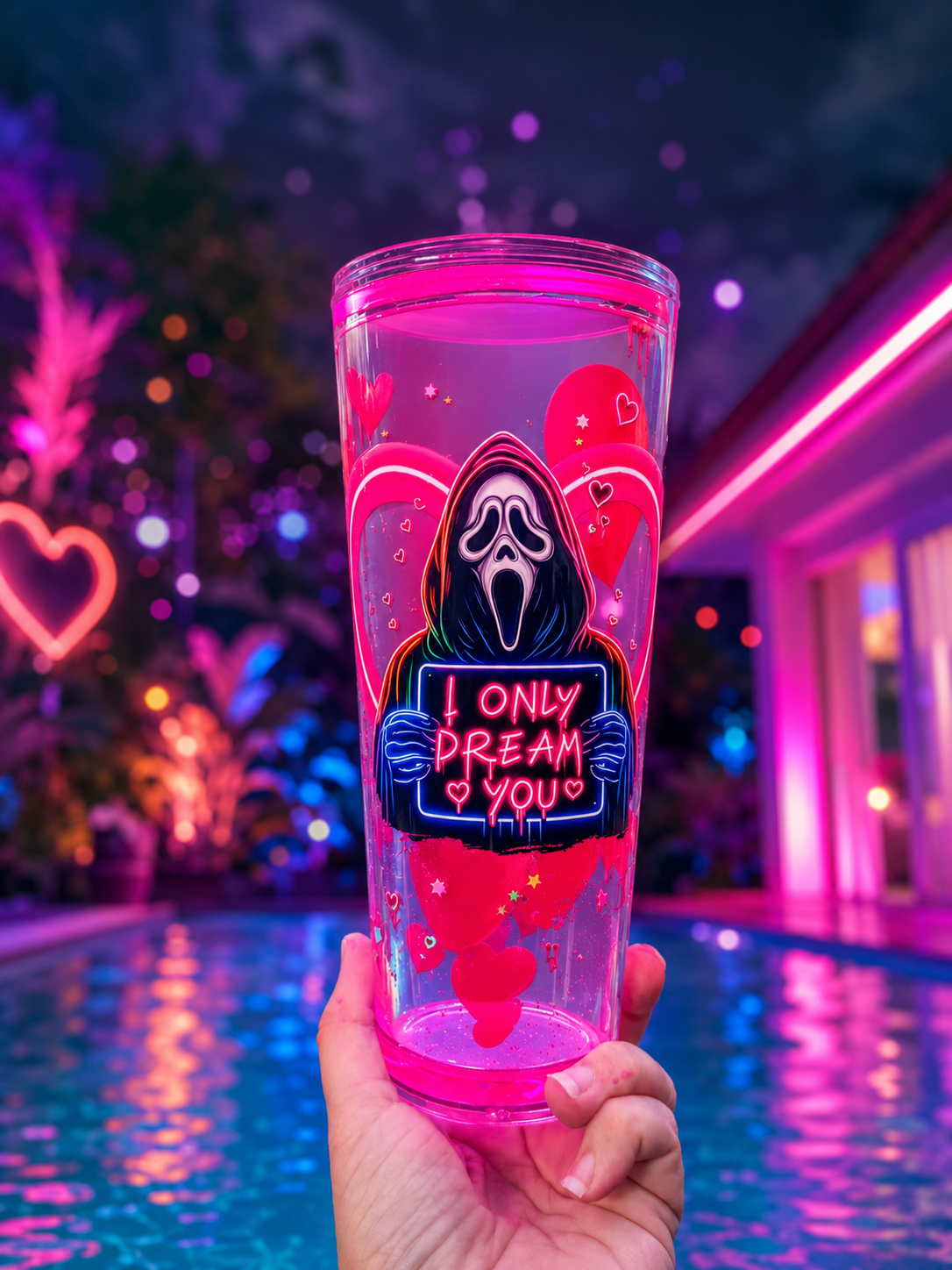 24oz Neon Pink Lava Boba Cup – Horror Edition
