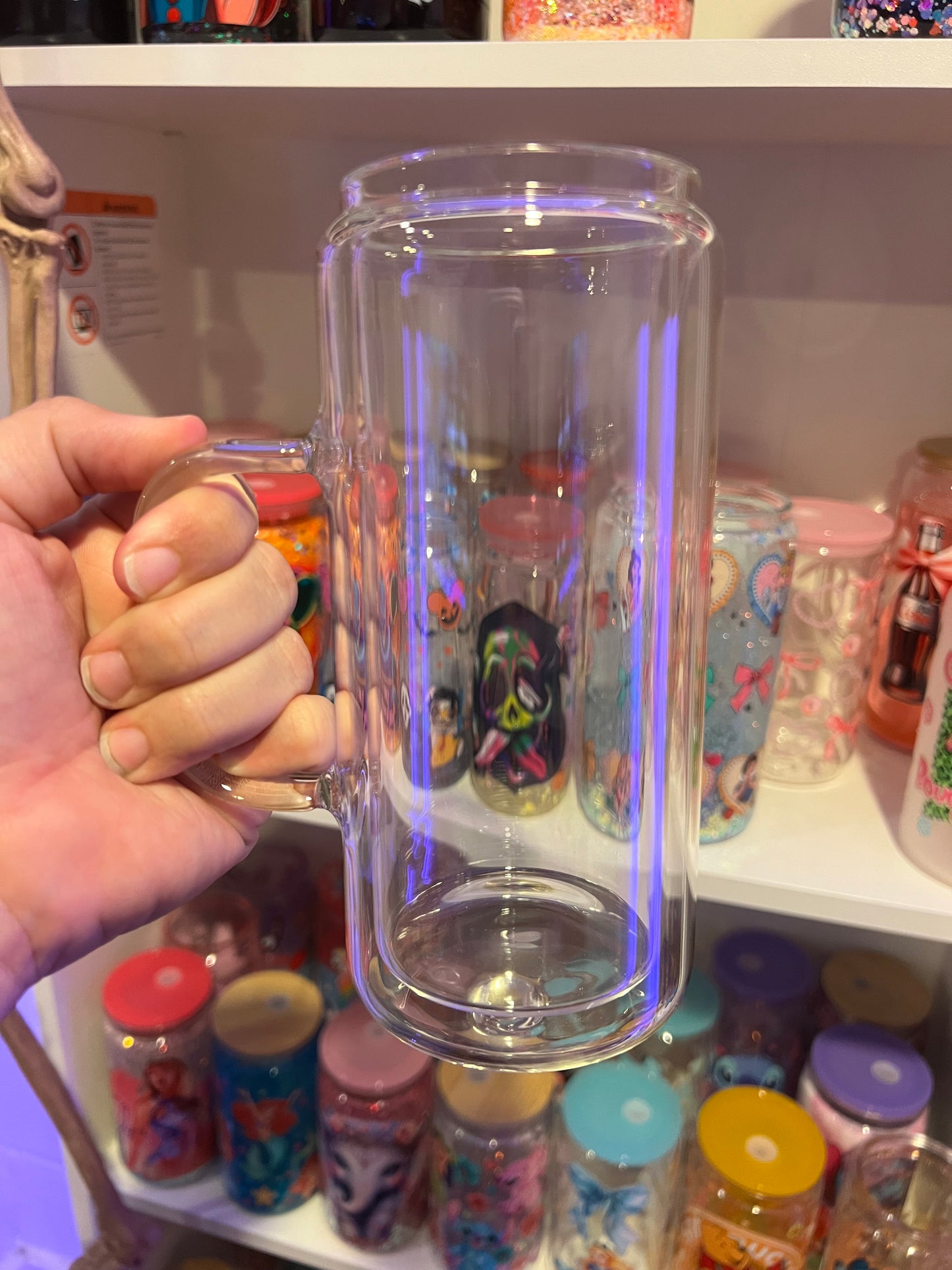 20oz Glass Snow Globe Tumbler with Handle – Custom Glitter & UV DTF Wrap