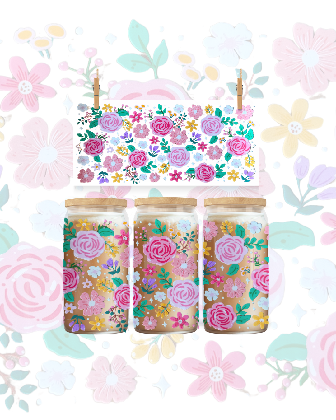 🌷 Enchanted Rose Garden UV DTF Cup Wrap – 16oz