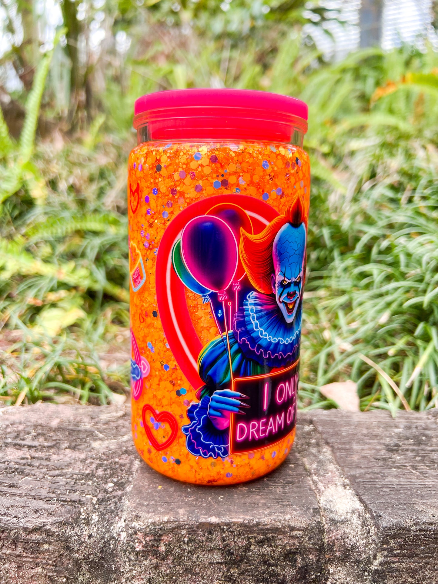 Neon Killer Clown Glitter Snow Globe Cup - 16oz