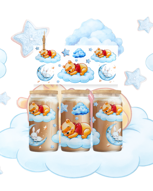 Dreamy Bear UV DTF Cup Wrap – 16oz Glass Can Wrap ☁️💙