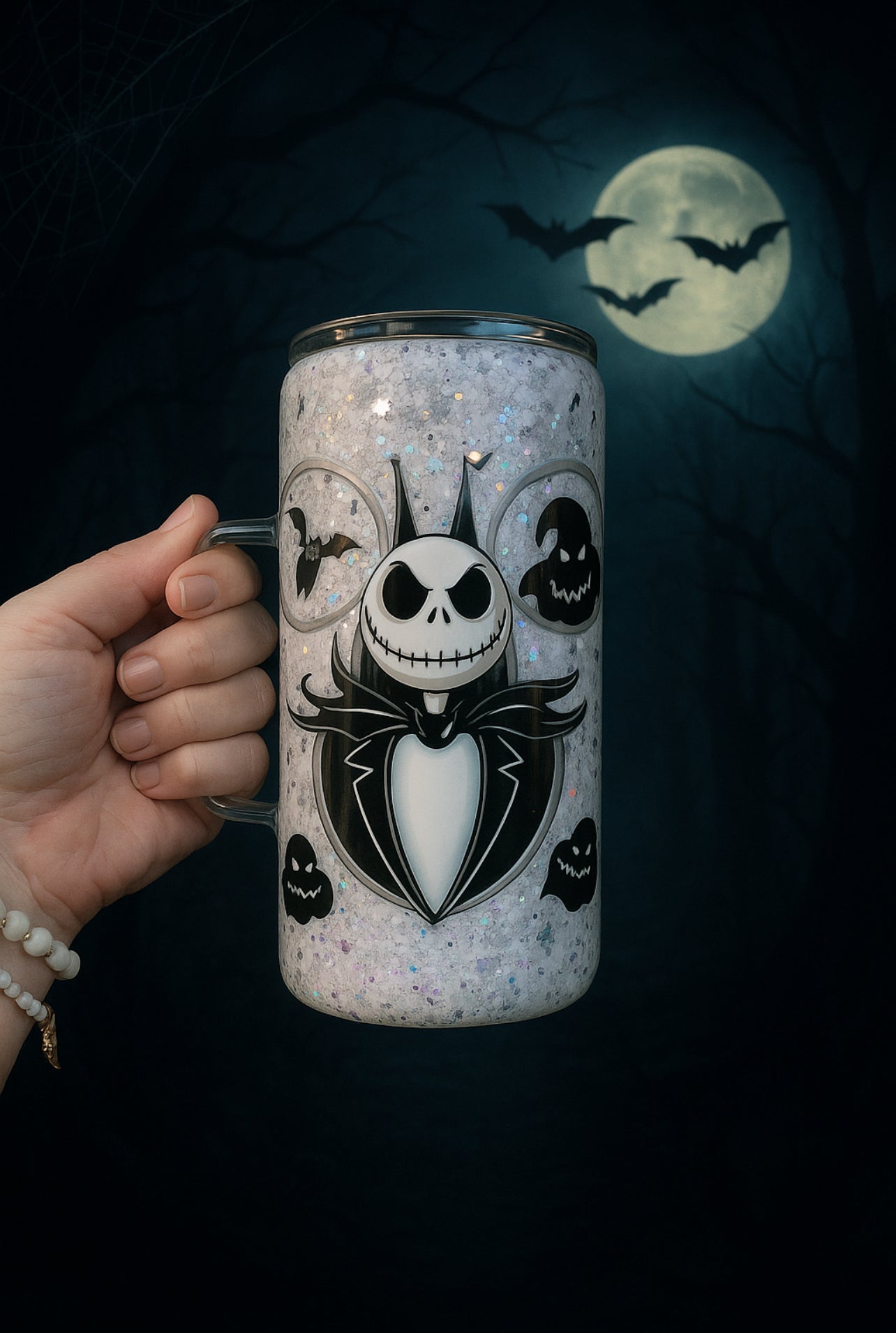 Moonlit Mischief Glass Tumbler - 20oz with Handle