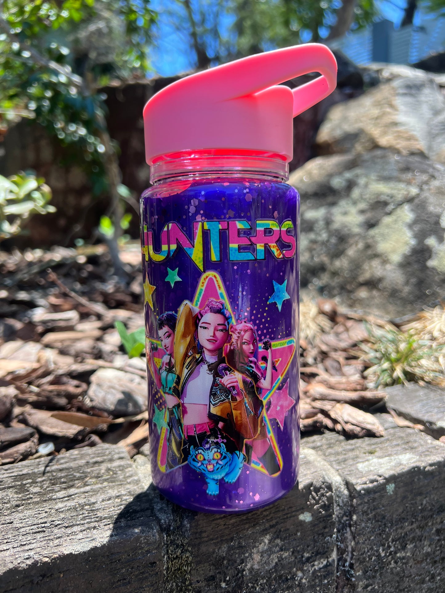 Kids 10oz Snow Globe Bottle | Purple shimmer &  Glitter - Hunters Characters. Made to order
