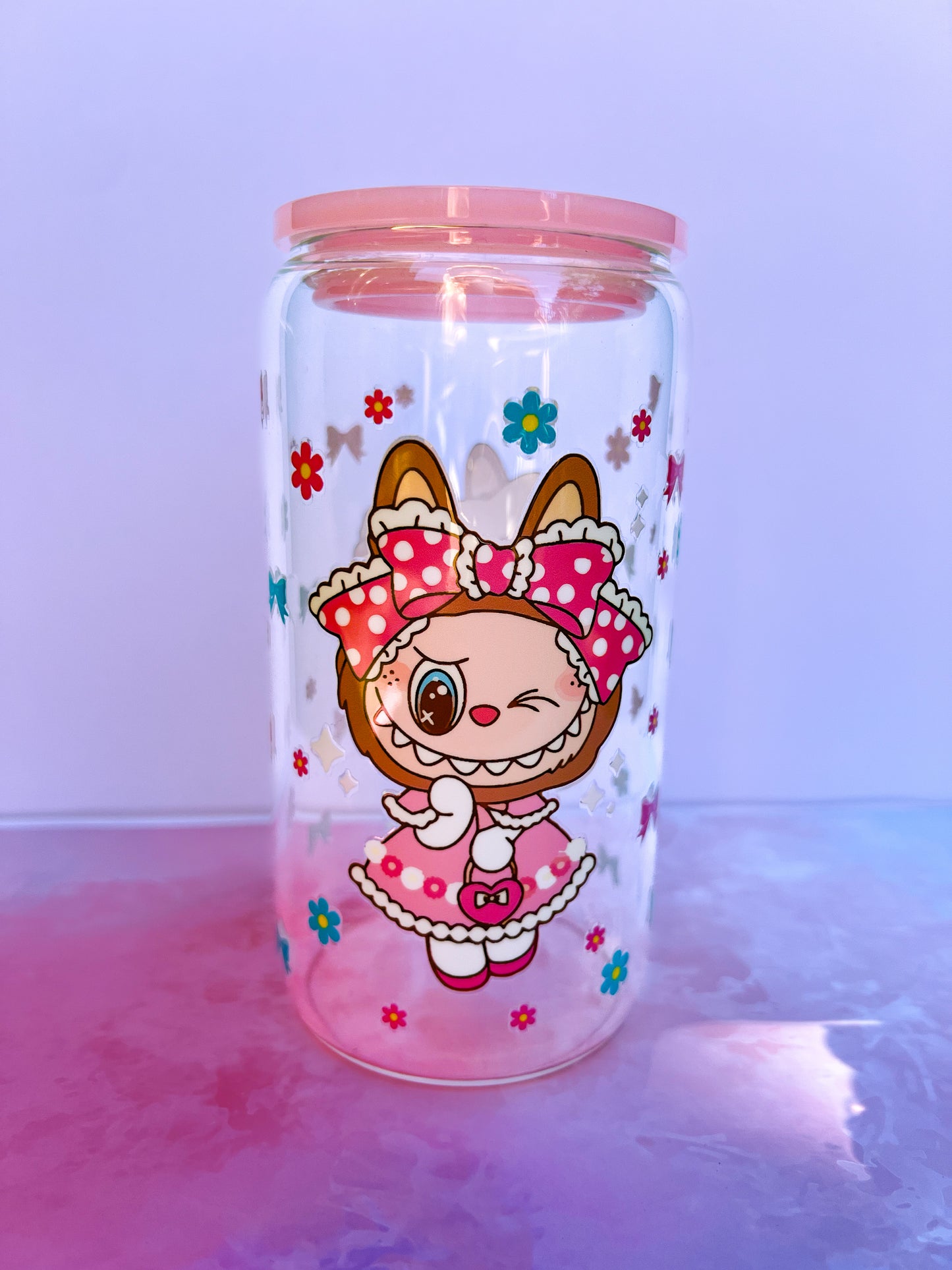 Cheeky Magic PINK with keychain – 16oz clear glass tumbler