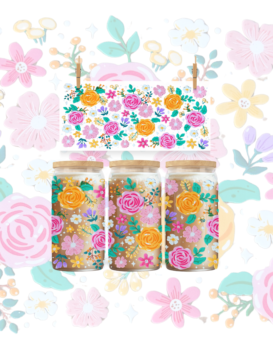 🌼 Sunshine Rose Garden UV DTF Cup Wrap – 16oz