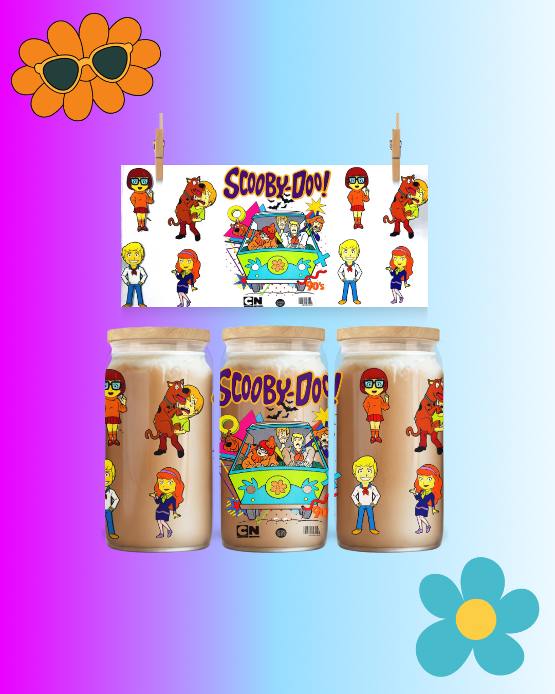 Doggy detective UV DTF Cup Wrap | Retro Cartoon Tumbler Wrap | 16oz Glass Can Wrap