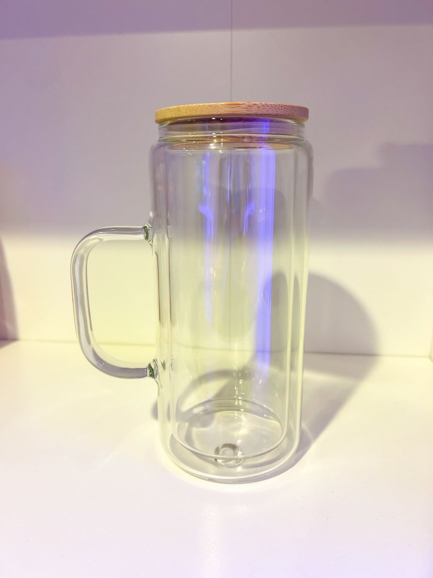 20oz Glass Snow Globe Tumbler with Handle – Custom Glitter & UV DTF Wrap