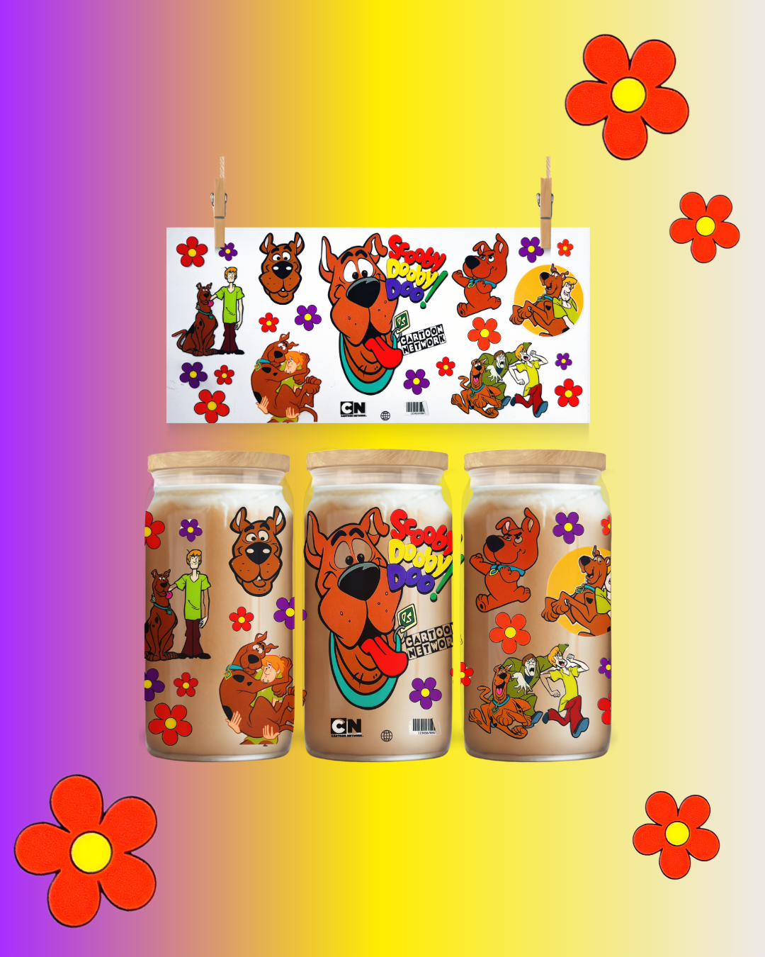 Mystery Pup Retro Cup Wrap UV DTF – To Suit 16oz Tumbler