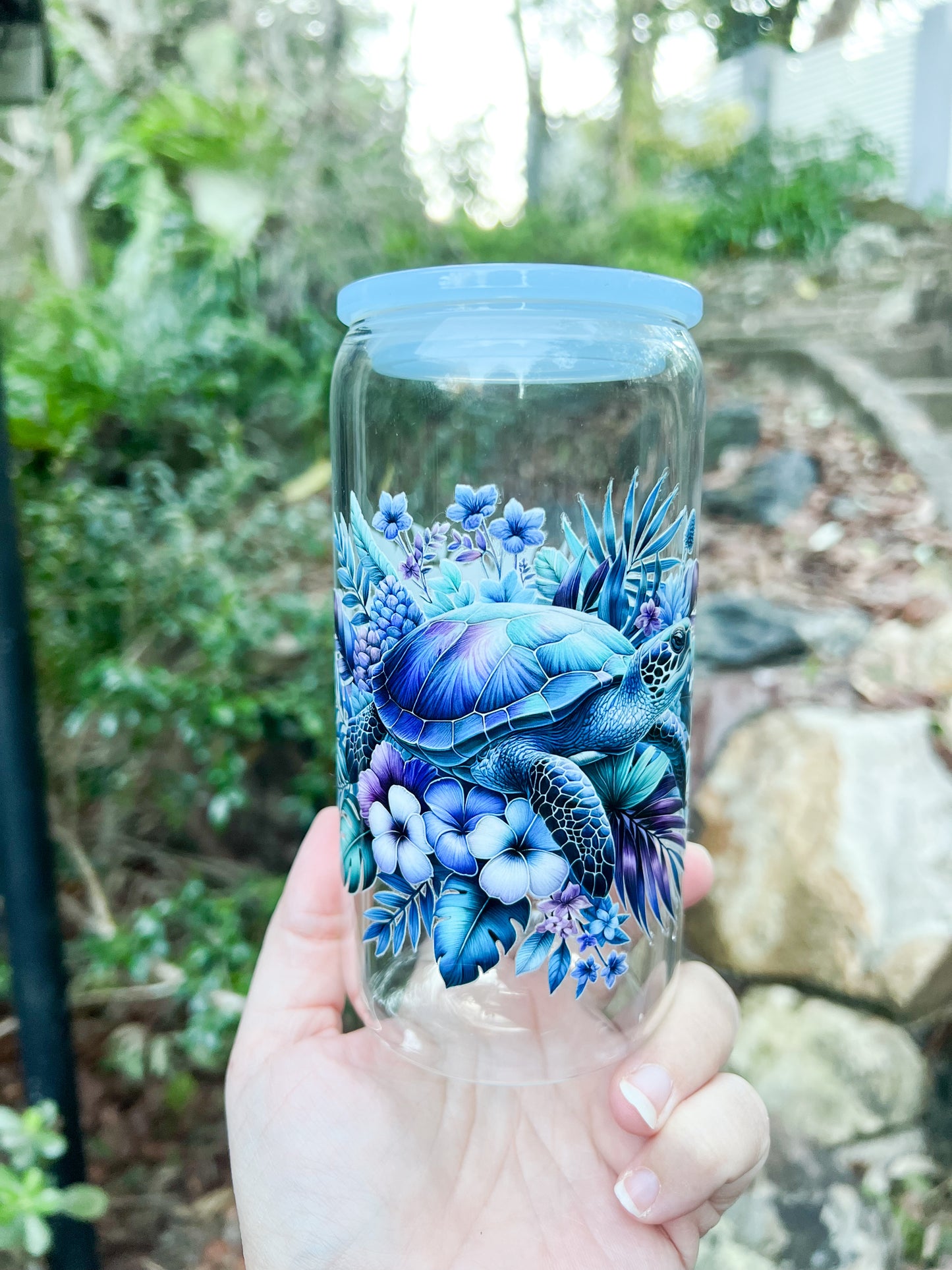 Sea Turtle Glass Can Cup – 20oz | Bamboo Lid Included | Optional Glass Straws + Lid Upgrades