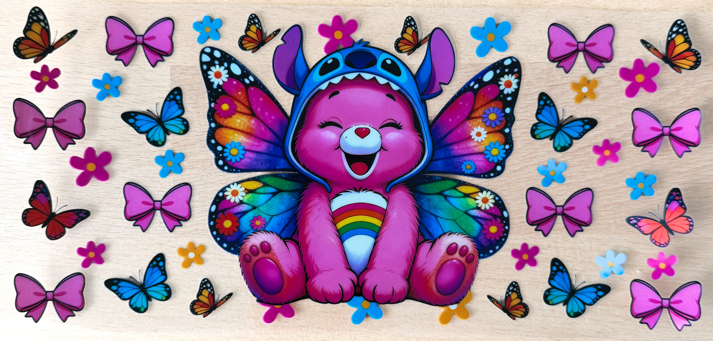Rainbow Butterfly Bear UV DTF Cup Wrap – 16oz
