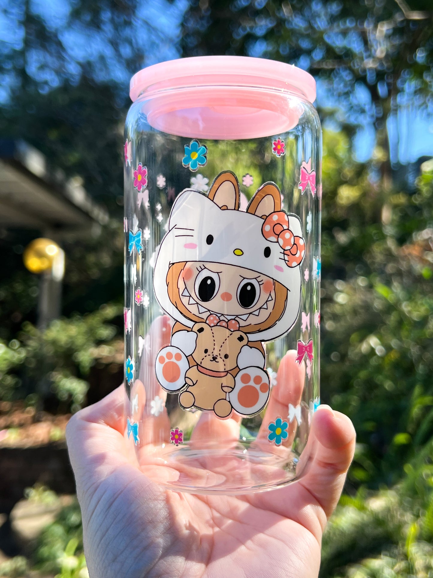 Cheeky Magic PINK with keychain – 16oz clear glass tumbler