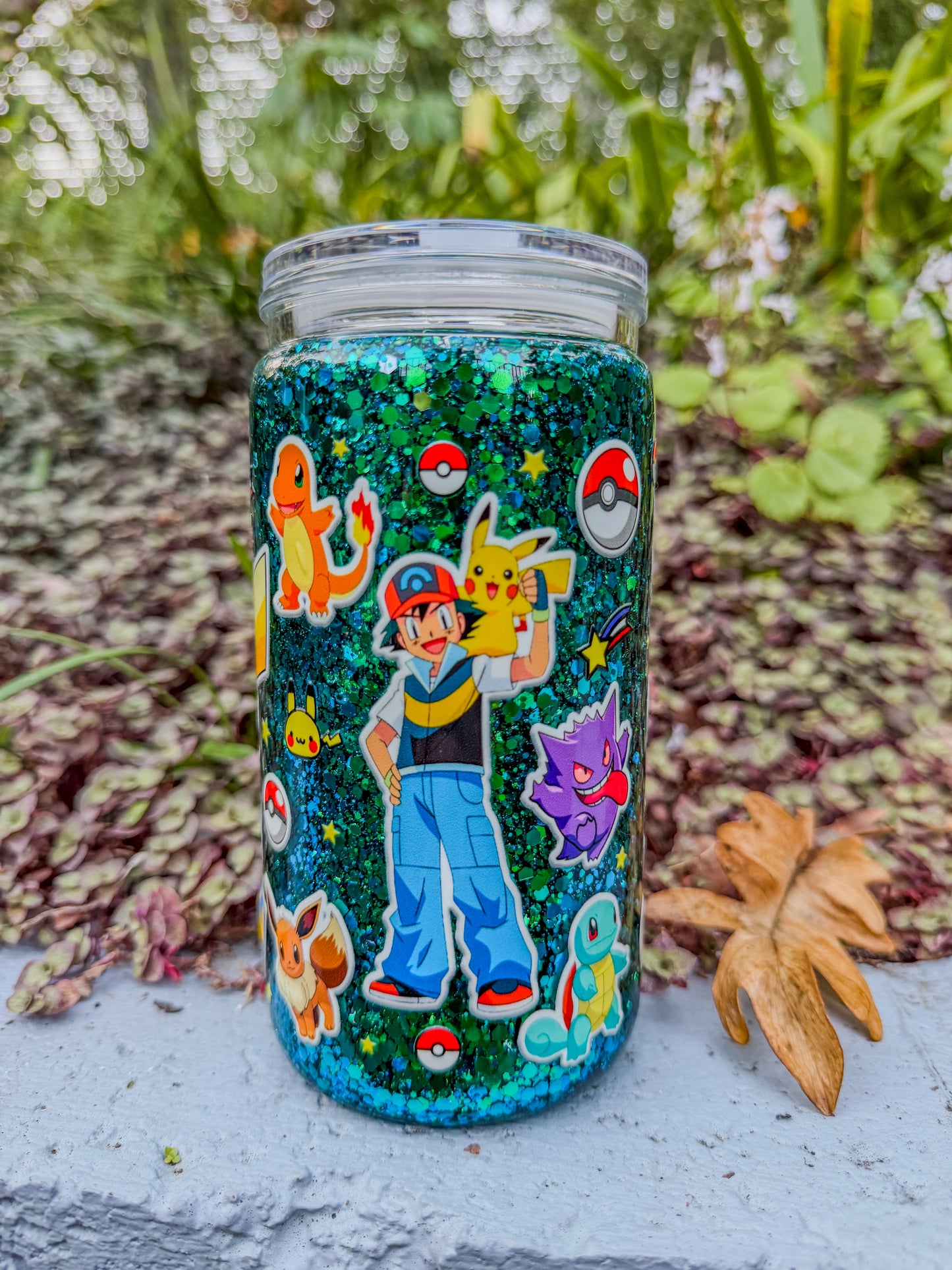 Pocket Creature Glitter Snow Globe Tumbler – 16oz | Retro Anime Inspired Cup