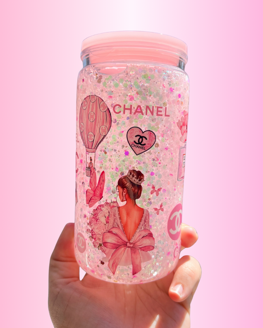 Glam Glitter Snow Globe Cup with Pink Accents