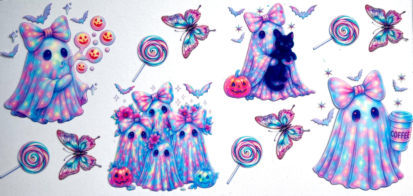 Pastel Girly Ghost Cup Wrap UV DTF – To Suit 16oz Tumbler