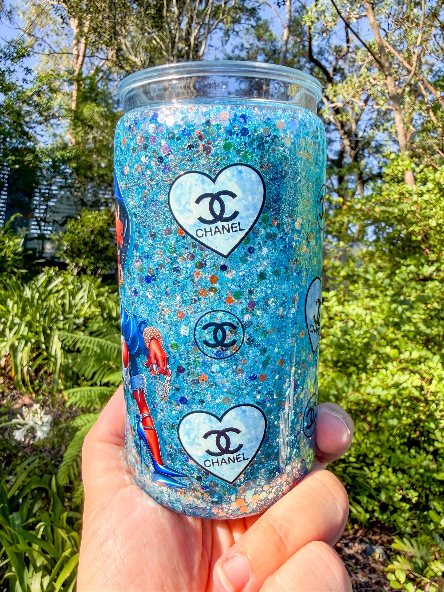 Glam Blue Hoodie Girl Glitter 16oz Cup