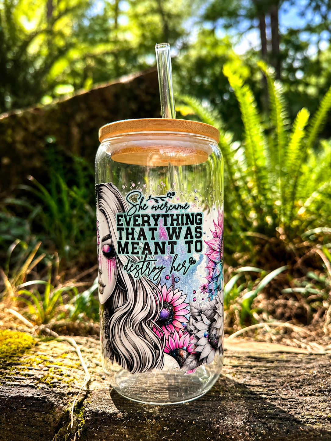 She Overcame Everything – Floral Butterfly Libbey Glass Cup