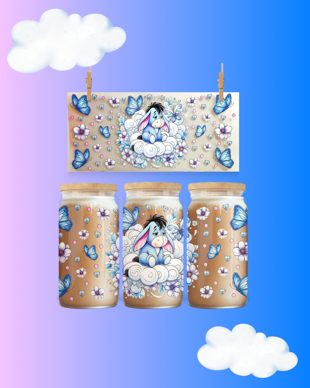 On a Cloud – UV DTF Wrap -  Cute Disney-Inspired Tumbler Design to suit 16oz tumbler