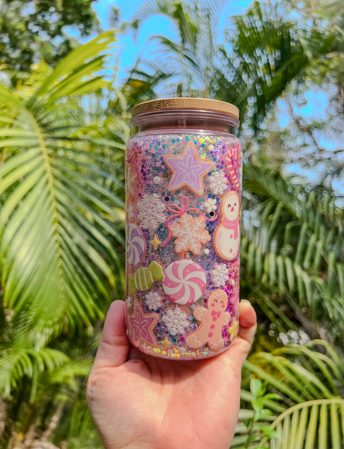 Pink Gingerbread Cottage Snow Globe Tumbler