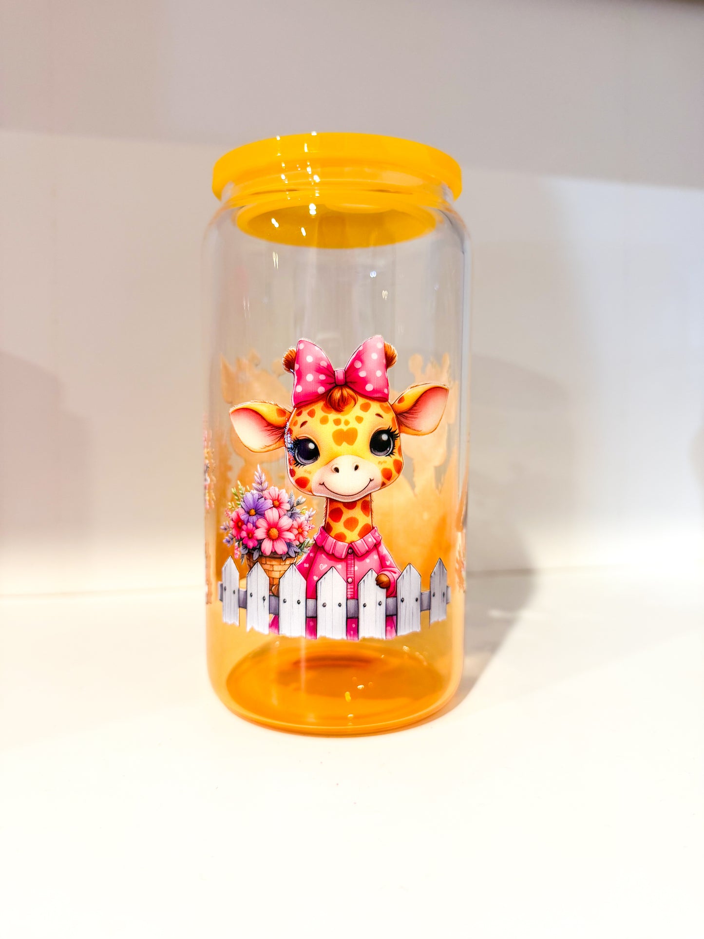 Baby Giraffe Floral Ombre Glass Can Tumbler - 16oz