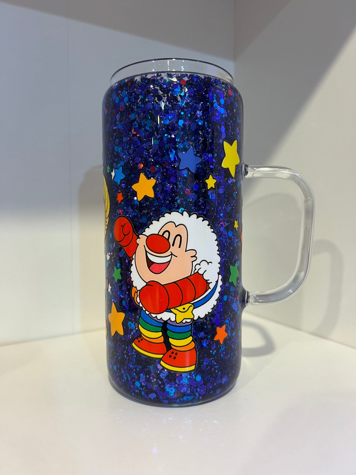 Brite Sparkle Tumbler – 80s Retro Magic Glitter Cup 20oz Glass Snow Globe with handle