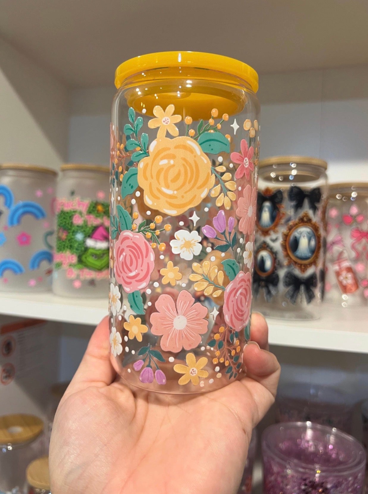 🌸✨ Garden Blooms Glass Can Tumbler 16oz