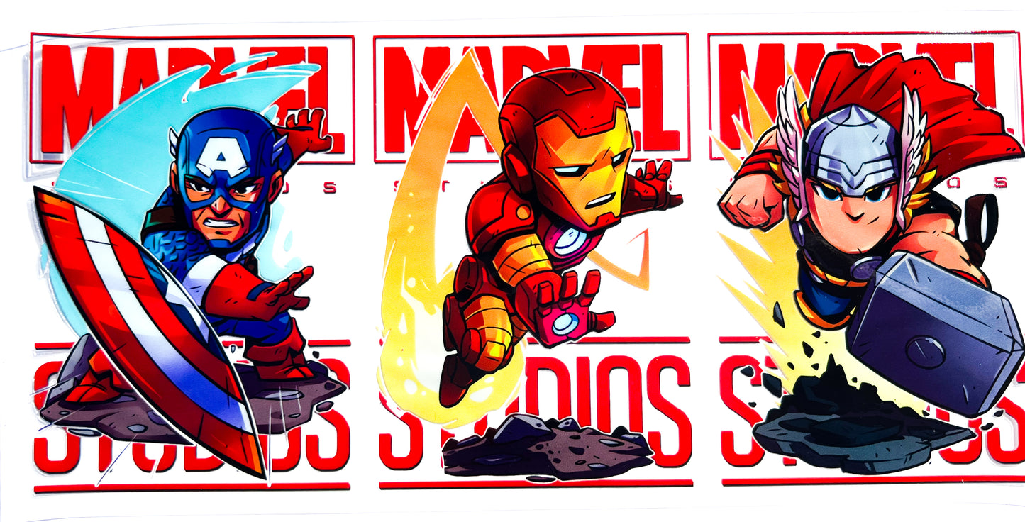 Marvel Heroes Cup Wrap – Captain America, Iron Man & Thor | Superhero UV DTF Wrap
