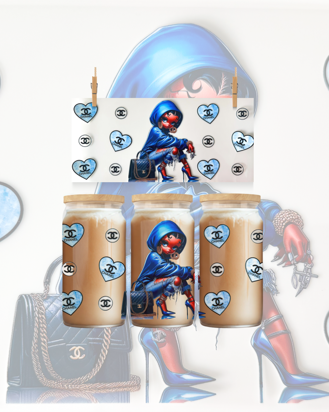 Betty Blue Heart Street Doll – UV DTF 16oz Cup Wrap