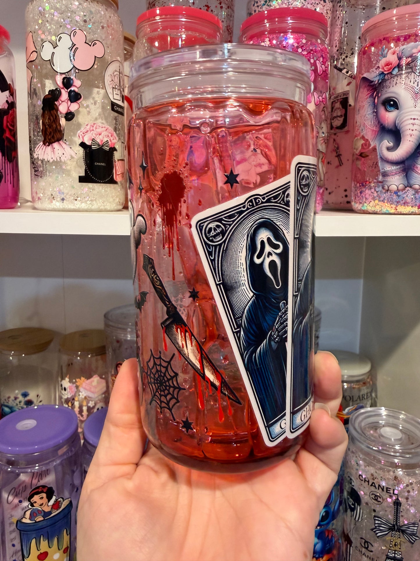 Blood Drip Cup Ghostface – Spooky Horror 16oz Acrylic Tumbler